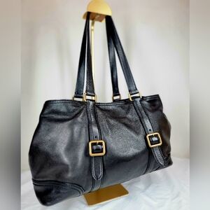 FRYE Leather Black Lily Melissa Buckle Pocket Double Handle Tote Purse Shoulder